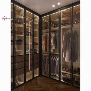 Armario con Puertas <span class=keywords><strong>de</strong></span> Vidrio Color Nogal Oscuro, Abatibles, para Dormitorio, con Accesorios Completos, LED Integrado, Zapatero y Cajones Ensamblables - Product Image 4