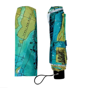 Ombrello Pieghevole a Tre Sezioni con Stampa Digitale Stile Moderno, Telaio in Metallo, Tessuto Pongee, Rivestimento Nero, Design Mappa del Mondo, per Uso Professionale - Product Image 1