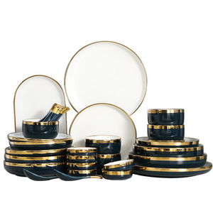 Vajilla Nórdica Azul Marino y Negra, Vajilla de Porcelana Fina, Platos de Cerámica, Juego de Vajilla para la Cena - Product Image 2