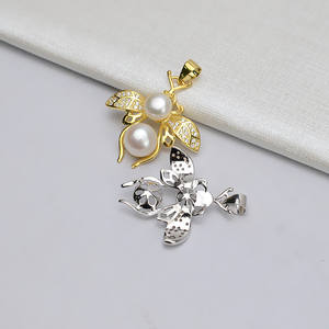 Collier pendentif en argent S925 avec 2 grandes perles en forme d'abeille, plusieurs pendentifs en perles, accessoire de bijouterie DIY, style creux incrusté de perles, pour sac - Product Image 2