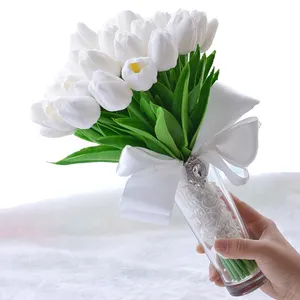ZHUOOU beyaz lale buketi 35 çiçekler yapay çiçek ev dekor için
