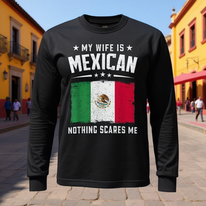 Mi esposa es mexicana, nada me asusta, camiseta de manga larga con bandera de México - Product Image 3