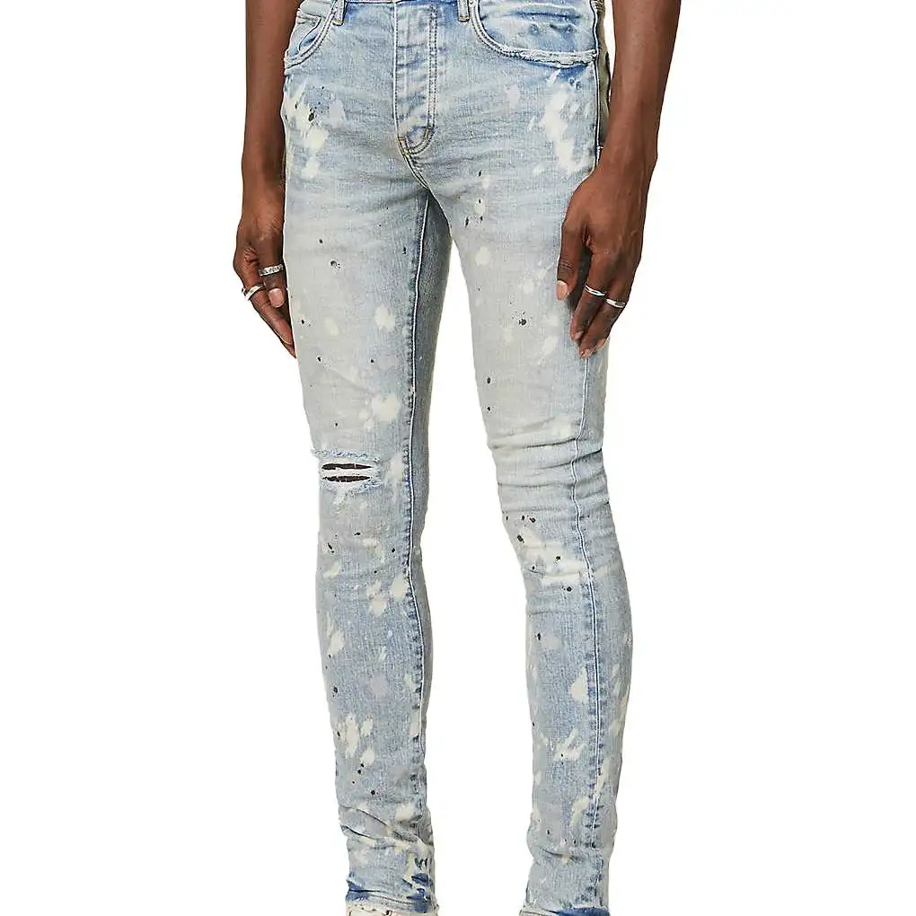 LILUO 2021 Briquet stone wash détruire personnalisé skinny slim fit vintage blue denim pants designers jeans pour hommes