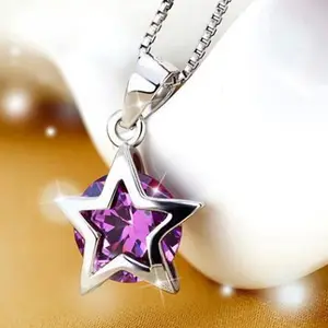 Colgante de estrella de cinco cervatillos, collar de cadena de clavícula, Diamante púrpura, novedad de 00300-6