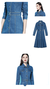2021 all'ingrosso nuova moda elegante vita sottile abiti in <span class=keywords><strong>Denim</strong></span> manica lunga svasati Plus Size abiti da donna - Product Image 4