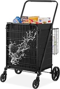 Chariot de courses pliable avec panier en fil métallique, chariot utilitaire pour magasin et maison - Product Image 3