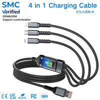 Kabel Pengisian Cepat 3-in-1 100W Transparan dengan Chip Pintar, Kabel Nilon Terjalin Tipe-C/8pin/Micro 2.1A Multi Kabel untuk iPhone Samsung
