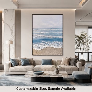Décoration d'intérieur, œuvre d'art en plâtre faite à la main, art mural abstrait texturé 3D sur toile, vagues océaniques modernes, paysage marin - Product Image 4