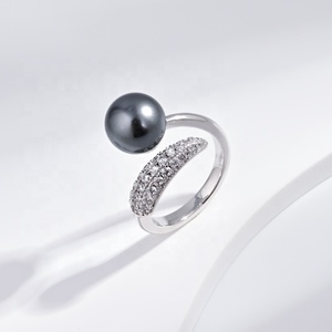 OEM plata 925 <b>sterling</b> <b>silver</b> 18k gold plated <b>adjustable</b> <b>ring</b> high quality vintage engagement woman fashion black pearl <b>rings</b> - Product Image 1