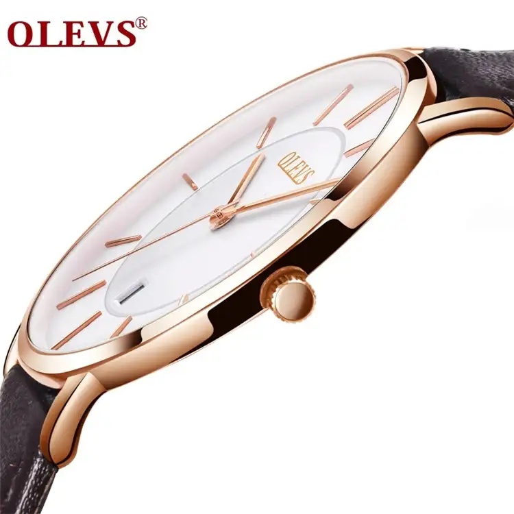 Hot Sale Men Sports Watches OLEVS Luxury Brand Men's Quartz Analog Display Date Watches Casual Genuine Leather Swim Watch Thin