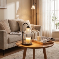 Lampe chauffe-bougie ronde en bois incrusté avec base stable, contrôle de la luminosité à 4 niveaux pour chevet de chambre, lumière d'ambiance nocturne