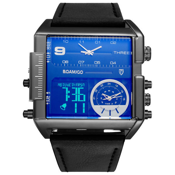 2020 Men's Latest Luxury Sports LED Digital Watch 3 Time Zones Quartz Wristwatch Featuring Leather Strap Fashionable Relogio