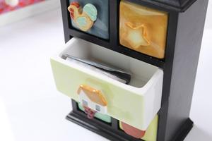 Di ceramica e di Legno Piccolo Scrigno di 6 Decorato A Mano Pittura In Rilievo Cassetti per Gioielli Organizzatore - Product Image 3