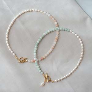 Nueva moda Rosa Aventurina Piedra Media perlas de agua dulce y collar de cuentas de piedras preciosas para joyería de mujer - Product Image 1