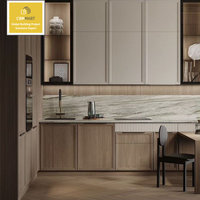 Armoires de cuisine modulaires CBMMART au design Shaker fin avec plan de travail en marbre artificiel, panier de rangement et robinet pour villa