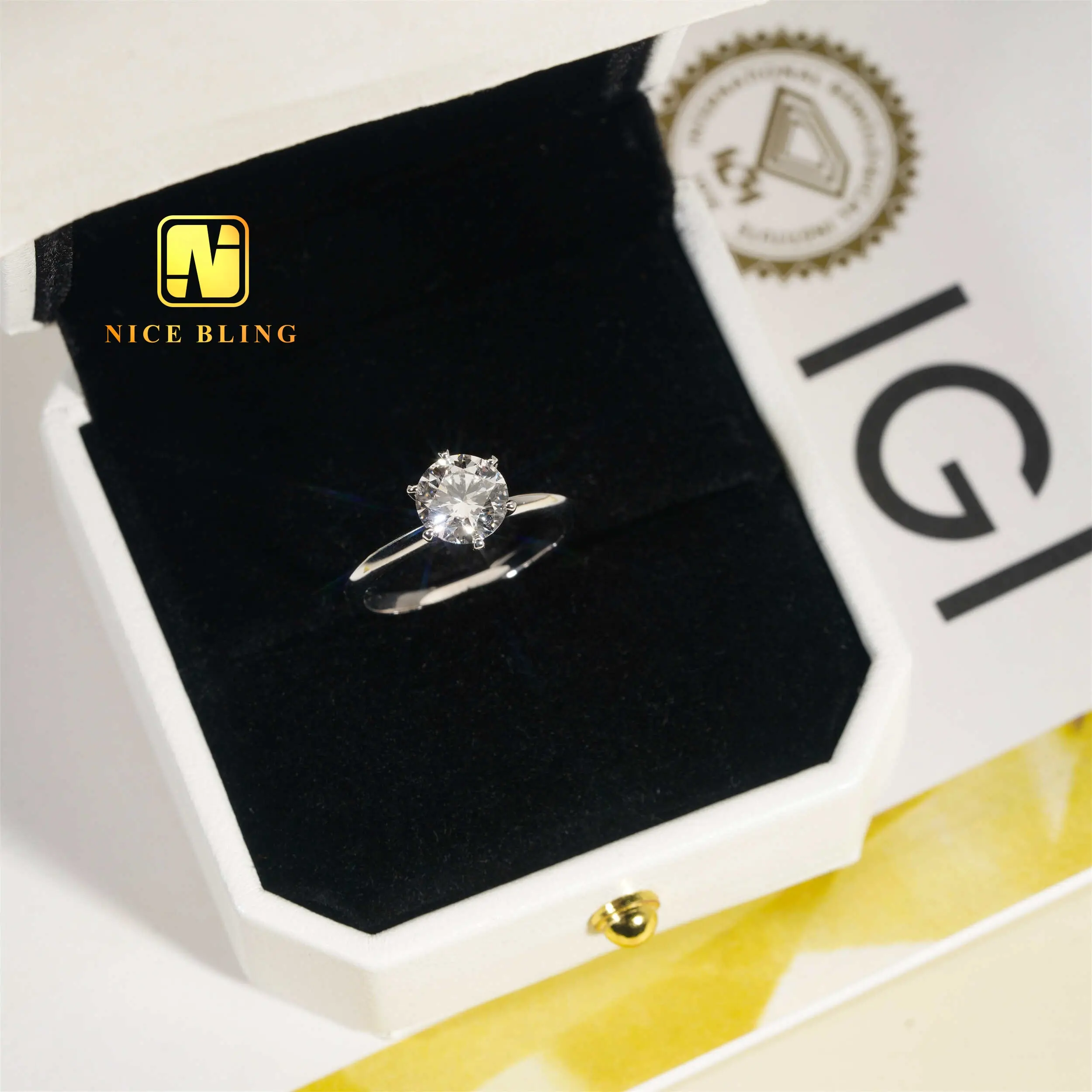 Anel de noivado personalizado em ouro branco 18K 3.1 quilates, anel solitário de diamantes cultivado em laboratório, formato redondo, para mulheres
