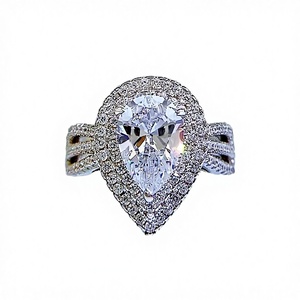 Bague de fiançailles pour femme Qianjian Jewelry XH-038 plaquée platine, moissanite 2 carats, argent sterling S925, forme poire 7*10 - Product Image 4