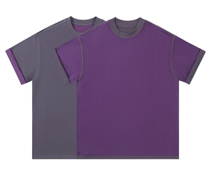 Camiseta Extra Grande de Fabricación Personalizada OEM, Camiseta de Doble Color con Cuello Redondo y Contraste de Color - Product Image 1