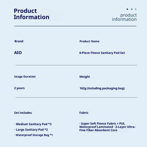Serviettes hygiéniques <span class=keywords><strong>lavables</strong></span> AIO 6 pièces, imperméables, en tissu doux, <span class=keywords><strong>lavables</strong></span>, pour incontinence, flux abondant, serviettes menstruelles - Product Image 3