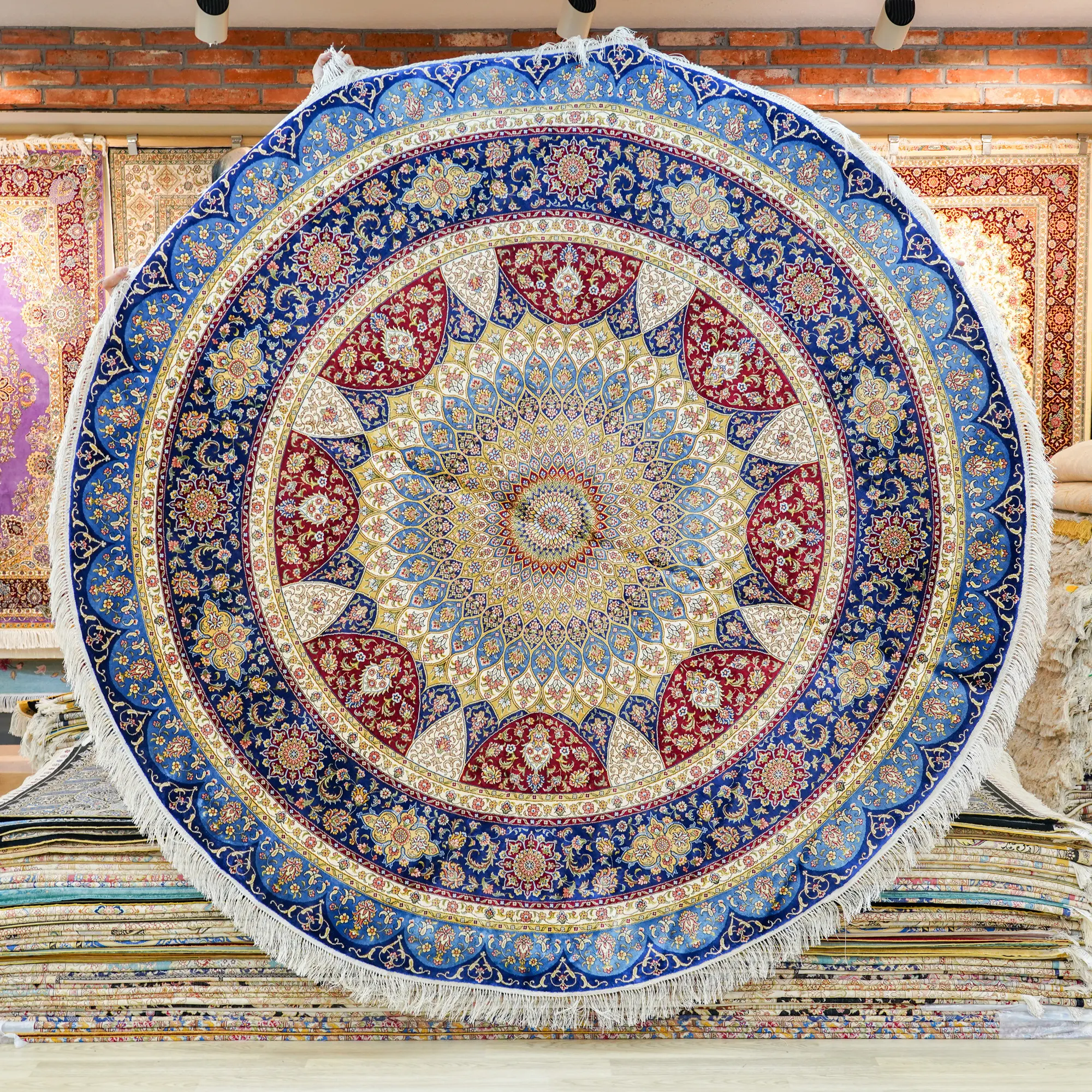 213x213cm Turkish Design Round Carpet Handmade Silk Rug Silk Area Sitting Room Rug