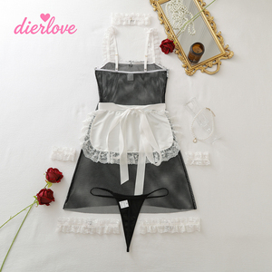 Dierlove - Conjunto <span class=keywords><strong>de</strong></span> Lencería Sexy <span class=keywords><strong>de</strong></span> Malla Transparente para <span class=keywords><strong>Mujer</strong></span>, Disfraz <span class=keywords><strong>de</strong></span> Sirvienta Francesa Traviesa, Uniforme <span class=keywords><strong>de</strong></span> Sirvienta con Delantal y Puños, Color Negro - Product Image 4