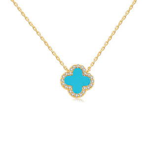 Colgante de flor de la suerte chapado en oro de 18 quilates de acero inoxidable de alta calidad, collar de ágata Natural para hombres y mujeres, accesorios - Product Image 1