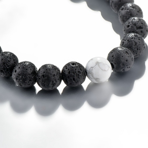 Classic Trendy Black Lava White Howlite <b>Beaded</b> <b>Bracelet</b> Adjustable Unisex Jewelry Gift for Couples Lovers Valentine's Day - Product Image 3