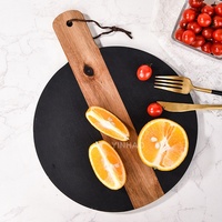 Planche à découper ronde YINHAO de 9,85 pouces en marbre et bois, surface lisse pour le service du petit-déjeuner, plateau à fromage