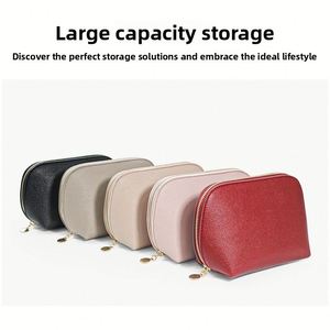 Pochette de maquillage en cuir PU avec logo personnalisé, organiseur de cosmétiques portable pour voyage, fermeture éclair étanche, style normcore/minimaliste, grande taille - Product Image 2