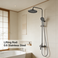 Ensemble de robinetterie de douche thermostatique en laiton à poignée unique, finition chromée, avec cartouche céramique, barre de douche pluie et jet doux, fixation murale pour salle de bain