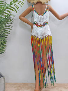RTS Fabricación Trajes <span class=keywords><strong>de</strong></span> vacaciones Sexy bohemio Mujeres Beach Cover up Flecos Crochet Traje <span class=keywords><strong>de</strong></span> baño <span class=keywords><strong>Piscina</strong></span> Hollow Out Vestido largo con borlas - Product Image 5