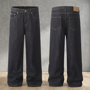 Jeans de Hombre de Talle Grande, Corte Recto, Color Azul Oscuro, con Estampado, Suavizante, Lavado a la Arena, Transpirables e Impermeables, de Poliéster/Algodón - Product Image 3