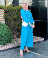 Abaya-Robe pour prière musulmane, vêtements de prière islamique modeste, à volants, col rond, manches longues, en crêpe à plusieurs niveaux, Maxi dubaï, pour femmes arabes, pour Ramadan