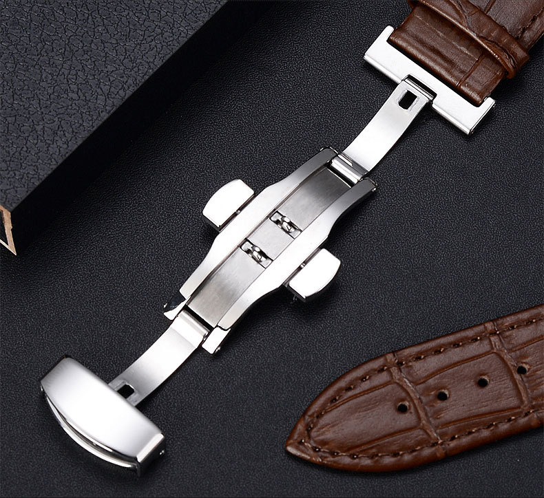 Lionorm Business Custom Quartz Watch Bands Waterproof & Sweat-Resistant Luxury Leather Strap with butterfly Clasp Band Brown