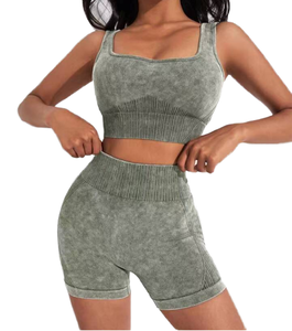 Shorts de yoga respirants à taille haute avec logo GC Solid Front pour femmes, ensemble 2 pièces en Spandex/Nylon - Product Image 1