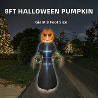 Hiasan Halloween Tiup Bentuk Labu Hantu Raksasa 8FT XT Brand, Lampu LED Berkedip, Dekorasi Luar Ruangan untuk Halaman, Kebun, dan Pesta