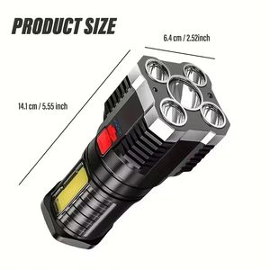 Lampe de poche rechargeable à 5 LED haute puissance, torche de camping avec éclairage latéral COB, 4 modes pour l'aventure, la randonnée et les activités de plein air - Product Image 3