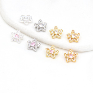 14k gold-plated copper plated with high color retention micro-<b>set</b> zircon three-hole full diamond five-pointed star spacer <b>bead</b> - Product Image 1