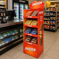 Présentoir de sol en carton ondulé à 4 niveaux pour barres chocolatées, couleur orange, pour les zones de caisse des supermarchés