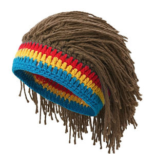 Nouveau unisexe tricot jamaïcain chapeau <span class=keywords><strong>avec</strong></span> noir Dreadlock cheveux fait à la main hiver <span class=keywords><strong>bonnet</strong></span> drôle Snapback chapeaux élastique Hip-Hop fête perruque casquette - Product Image 5