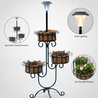 Support de plante solaire à 3 niveaux avec paniers en fibre de coco, cadre en fer recourbé, revêtement en poudre, décoration quotidienne pour jardin, patio, cour