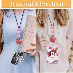 Strawberry Back-to-School Season <b>ID</b> Card <b>Holder</b> Silicone Bead Glitter Neckband with Safety Buckle Name Badge <b>ID</b> Card <b>Holder</b> Gift - Product Image 3