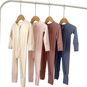 Pelele de bambú con cremallera para bebé, ropa de mameluco para bebé recién <span class=keywords><strong>nacido</strong></span>, tela Natural, ropa de dormir de bambú de Color sólido liso - Product Image 2