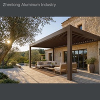 Pergola murale en aluminium avec toit à lames orientables 4x4m, moderne, électrique, étanche, résistante au vent, pour jardin et extérieur, protection solaire