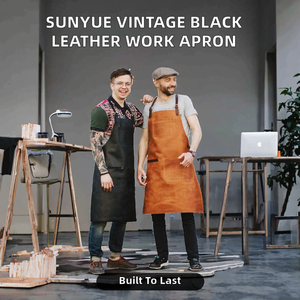 Custom Vintage Fashionable Durable Reusable Waist Work Bar Butcher BBQ Welding Dark Black Genuine <b>Leather</b> <b>Apron</b> - Product Image 2