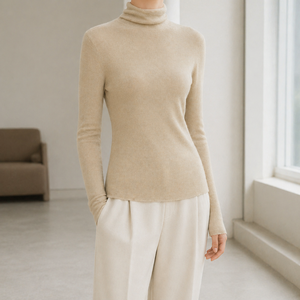 Suéter de Cuello Alto de Lana para Mujer, Tejido Fino, Manga Larga, Ajustado, Color Sólido, Estilo Minimalista para Otoño - Product Image 6