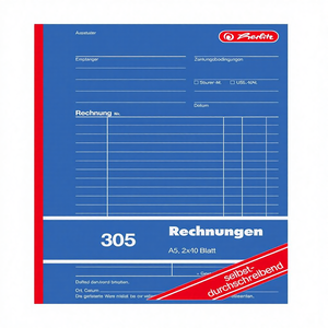 Herlitz 1932862 Carnet de factures A5 Bleu & Blanc 305 2x40 feuilles <span class=keywords><strong>Autocopiant</strong></span> Lot de 4 Fabriqué en Chine - Product Image 1