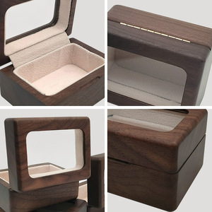 Black Walnut Wooden Jewelry <b>Box</b> 8x6x4.5cm Square With <b>Glass</b> Lid Storage For Pendant Collection - Product Image 4