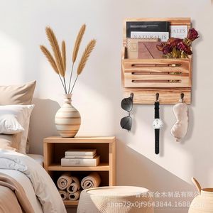 Wooden <b>Wall</b> <b>Mounted</b> Mail Rack Key Holder Organizer Rectangle Office Storage <b>Shelf</b> For Letters Keys Scissors Watch - Product Image 5