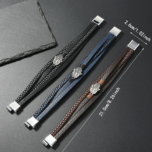 Pulsera de Cuero Multicapa con Amuleto de <span class=keywords><strong>Mano</strong></span> de <span class=keywords><strong>Hamsa</strong></span>, Cierre Magnético, Estilo Boho para Hombre - Product Image 6